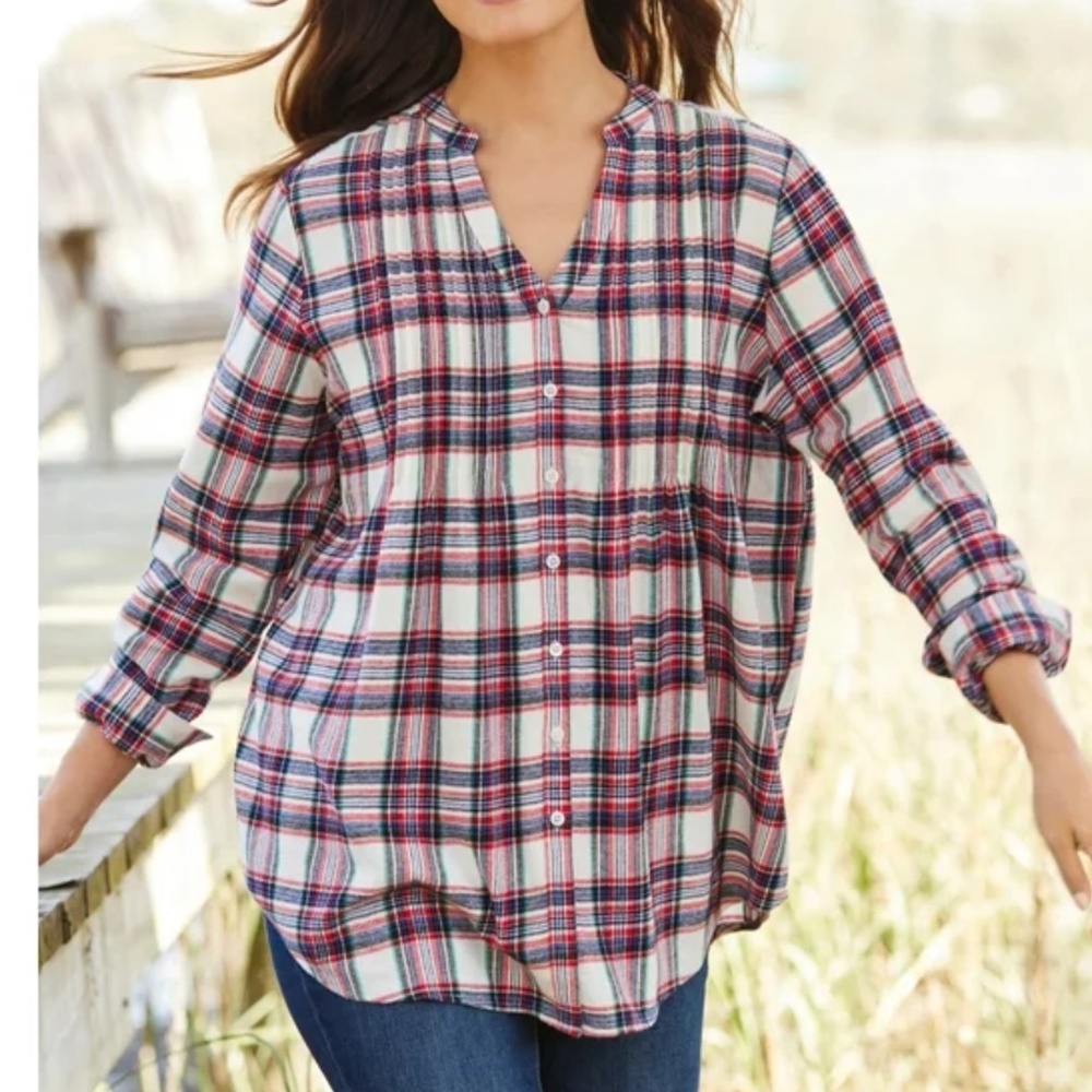 Tommy Hilfiger Women’s Shirt Plaid Tartan 100% cotton Preppy High Low Sz 12